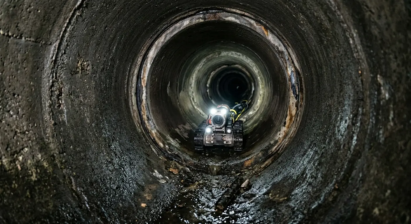 Robotic sewer camera inspecting pipe interior for Sewer Line Cleaning in Prien