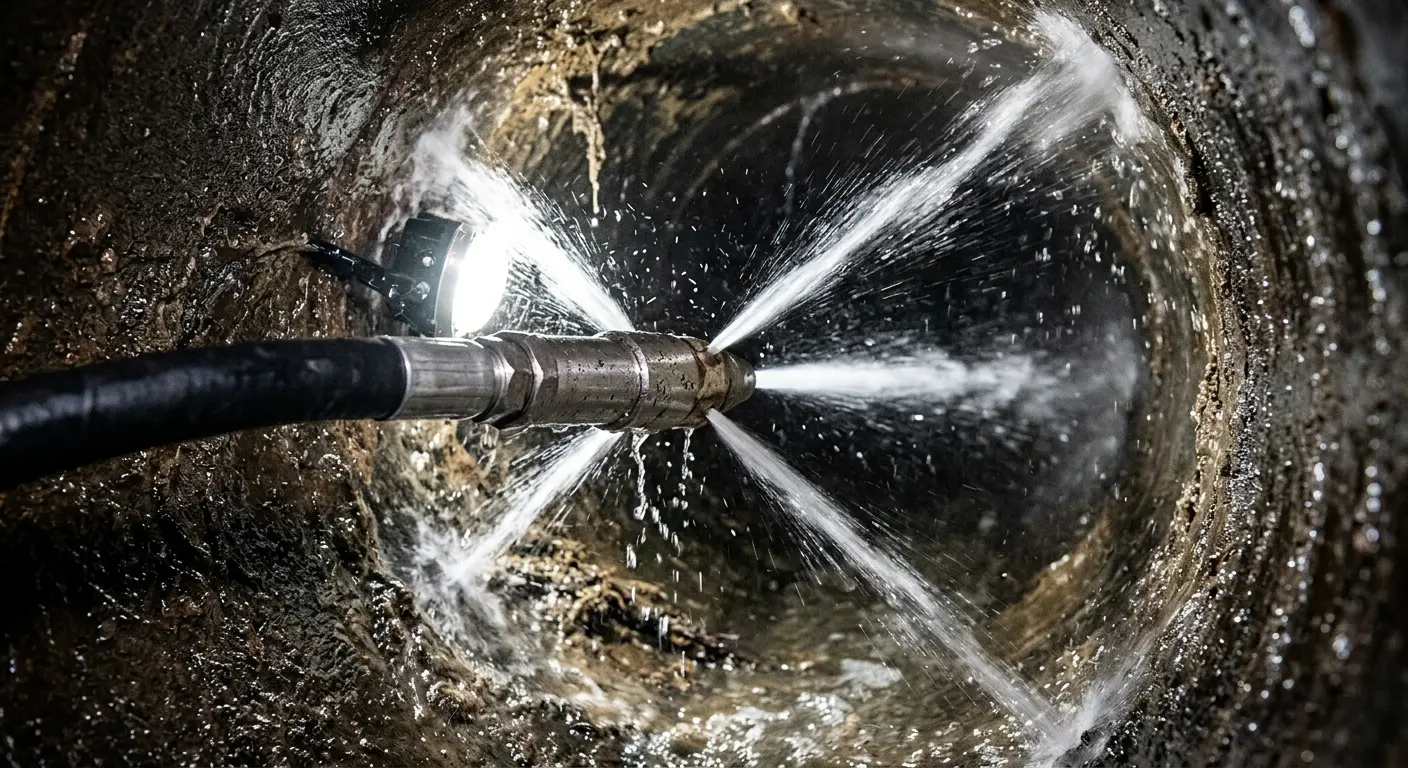 High-pressure hydro jetting nozzle cleaning sewer pipe for Storm Drain Cleaning in Prien
